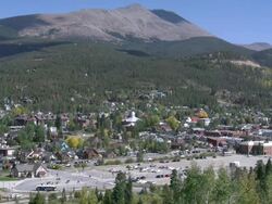 Breckenridge city center from mountain view Stock Footage