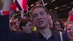 CLEAN : French vote: Macron supporters celebrate first round win News Clip