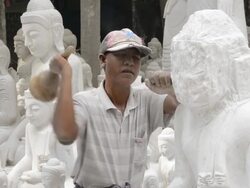 CU Stone mason makes Buddha statue made of marble / Mandalay, Mandalay Division, Myanmar Stock Footage