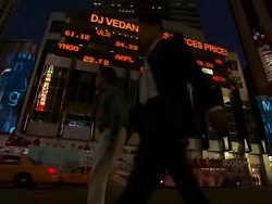 MS Pedestrian and publicity panel on street at night / New York, United States Stock Footage