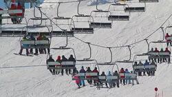 People on the ski lift Stock Footage