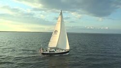 A sailboat cruises leisurely on Long Island Sound. Stock Footage