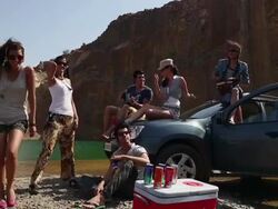 Group of friends enjoying at riverbank, Haryana, India Stock Footage