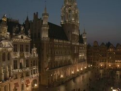 MS TD Shot of La Grand Place at dusk UNESCO world heritage with Town Hall / Brussels, Brussels Capital Region, Belgium Stock Footage