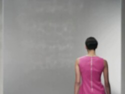 MS Female models walking down catwalk during fashion show Stock Footage