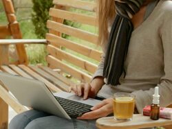 Sick Woman  in her yard Stock Footage