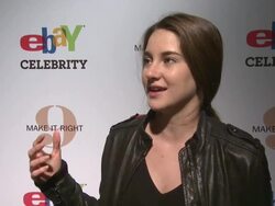 INTERVIEW: Shailene Woodley on Brad Pitt and his Make It Right foundation at eBay Celebrity And Brad Pitt's Make It Right Celebrate Pop-Up Gallery Exhibition At New York's Chelsea Market on 02/09/2012 in New York Stock Footage