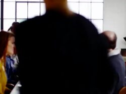 MS R/F waitresses bringing food to table of friends sitting at banquet table  Stock Footage