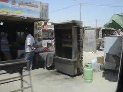 Zaatari refugee camp vendors and market Stock Footage