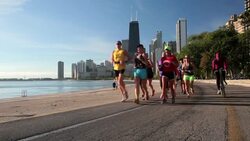 USA, Illinois, Chicago, City skyline from Lake Michigan Stock Footage