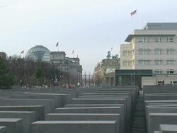  WS View of Holocaust memorial, Komische Oper  and US Embassy / Berlin, Germany Stock Footage