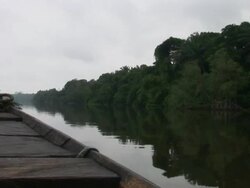 "Boat travels along the Wouri river, Cameroon" Stock Footage