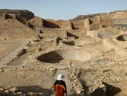 HD video woman explores ancient ruins Chaco Canyon NHP Stock Footage