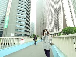 HD:Asian woman wearing a mask standing in a big city. Stock Footage
