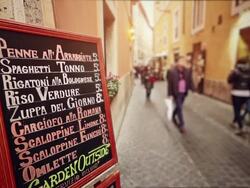 Typical Tourists Restaurant menu in the Street of Rome Stock Footage