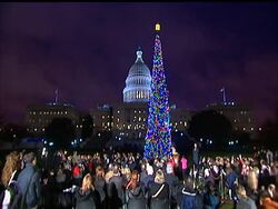 The U.S. Capitol Christmas tree was lit Tuesday.  The 118-year-old Sierra White Fir stands 63 feet and is ringed with 10,000 LED lights. News Clip