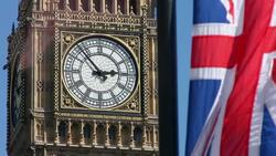 Big Ben and a Union Jack Flag. Stock Footage