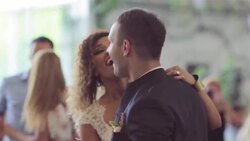 Loving newlywed couple dancing the first dance at wedding Stock Footage