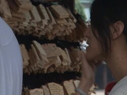 MS PAN Women reading  prayer cards at Meiji Shrine / Tokyo, Kanto, Japan Stock Footage
