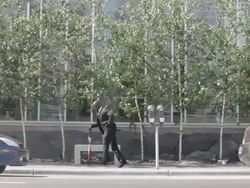 MS Young man in black suit dancing and walking on street / Minneapolis, Minnesota, United States Stock Footage