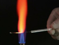 A flame test used in chemistry to detect the presence of certain metal ions, based on each elements characteristic emission spectrum (Calcium Chloride) Stock Footage