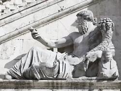 Nile River God statue at Palazzo Senatorio in Rome Stock Footage