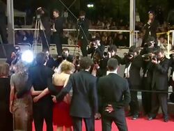 Enda Walsh, Aaron Johnson, Imogen Poots, Matthew Beard, Hannah Murray, Laura Hastings-Smith at the The Housemaid Red Carpet: Cannes Film Festival 2010 at Cannes . (Footage by WireImage Video/GettyImages) Stock Footage