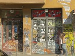 Berlin, Cyclist,Grafitti Buildings, Murals,TD Stock Footage