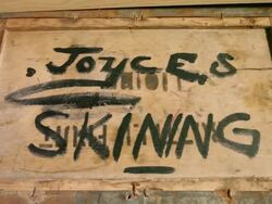 Shackleton's Hut interior - box with Joyce's Skinning written on top, Ross Island, Antarctica  Stock Footage