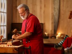 Christmas Video of Santa Claus Making a Toy in Workshop Stock Footage
