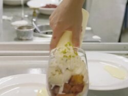 CU LA TU RF pastry chefs preparing desserts in a restaurant kitchen Stock Footage