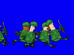 Various groups of cartoon soldiers on bluescreen Stock Footage