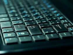 Typing fingers push notebook.Enter Stock Footage