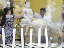 MS Shot of candles and incense burning in shwedagon pagoda / Yangon, Yangon Division, Myanmar Stock Footage