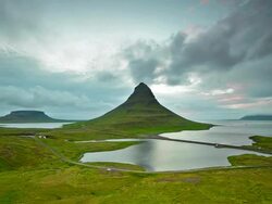 Aerial Timelapse video of Moving cloud at twilight, Kirkjufell mountain Stock Footage