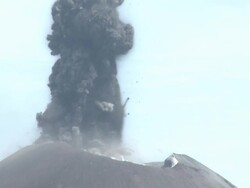 Vigorous eruption of ash and rock from crater of Anak Krakatau volcano, Krakatoa, Indonesia, November 2010 Stock Footage