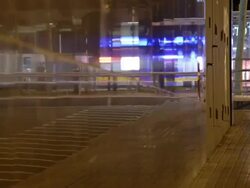 L/S Wall reflection of traffic at night, Barcelona, Diagonal area Stock Footage