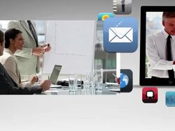 Business animation showing meeting and app icons Stock Footage