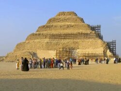 WS View of tourists in front of Djoser Pyramid / Saqqara, Egypt Stock Footage