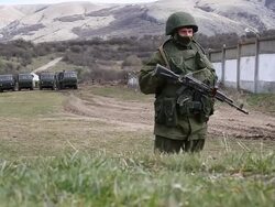 Russian Military Gather Outside Ukrainian Military Base At Perevalnoe Stock Footage