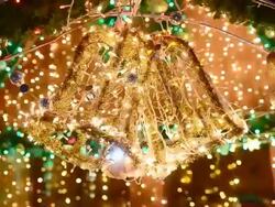Golden bell on christmas tree Stock Footage