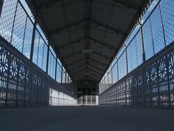 MS View of Footbridge from Santa Justa Elevator / Lisbon, Lisbon, Portugal Stock Footage