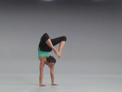 WS Women doing yoga on white stage / Portland, Oregon, USA Stock Footage