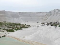 WS AERIAL View of conveyors and dock mine pumice with ocean / Gyali, Dodecanese, Greece Stock Footage