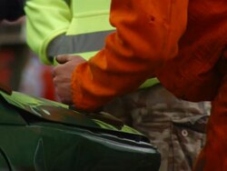 CU SLO MO Man fixing banger car / Manchester, United Kingdom   Stock Footage