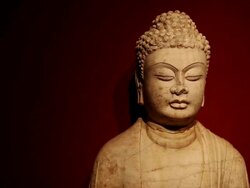 MS PAN Shot of Ancient Budha statue / Xian, Shaanxi, China Stock Footage