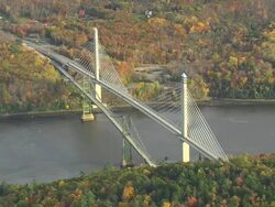 MS AERIAL View of Penobscot Narrows and old bridge / Maine, United States Stock Footage