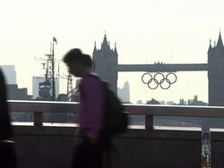 London Bridge commuters Olympic London General Views Stock Footage