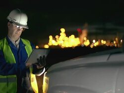 Engineer with hardhat at industrial, oil or gas plant Stock Footage