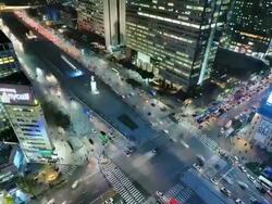 WS T/L Traffic moving at Gwanghwamun Square / Seoul, South Korea Stock Footage